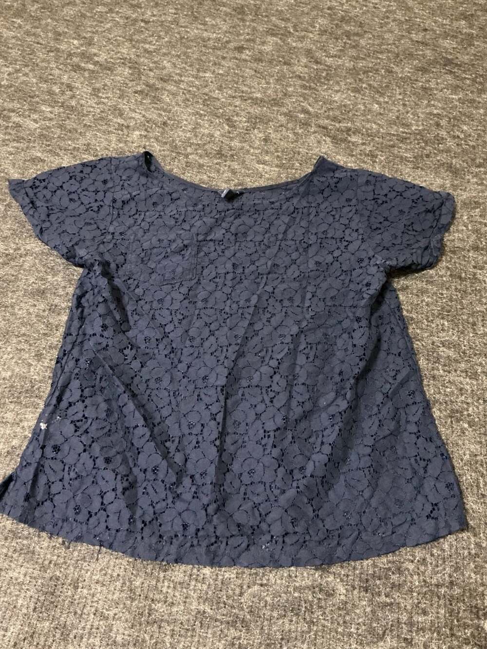 Gap Navy Blue Lace Short Sleeve Scoop Neck Blouse Size L
